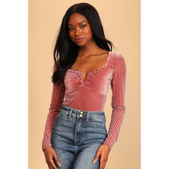 Lulus Tops - 🍉 Lulus Shadow Stripe Velvet Bodysuit